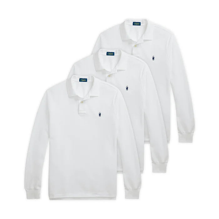 3-Pack Mesh Long-Sleeve Polo Shirt