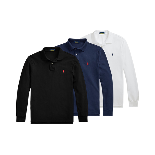 3-Pack Mesh Long-Sleeve Polo Shirt